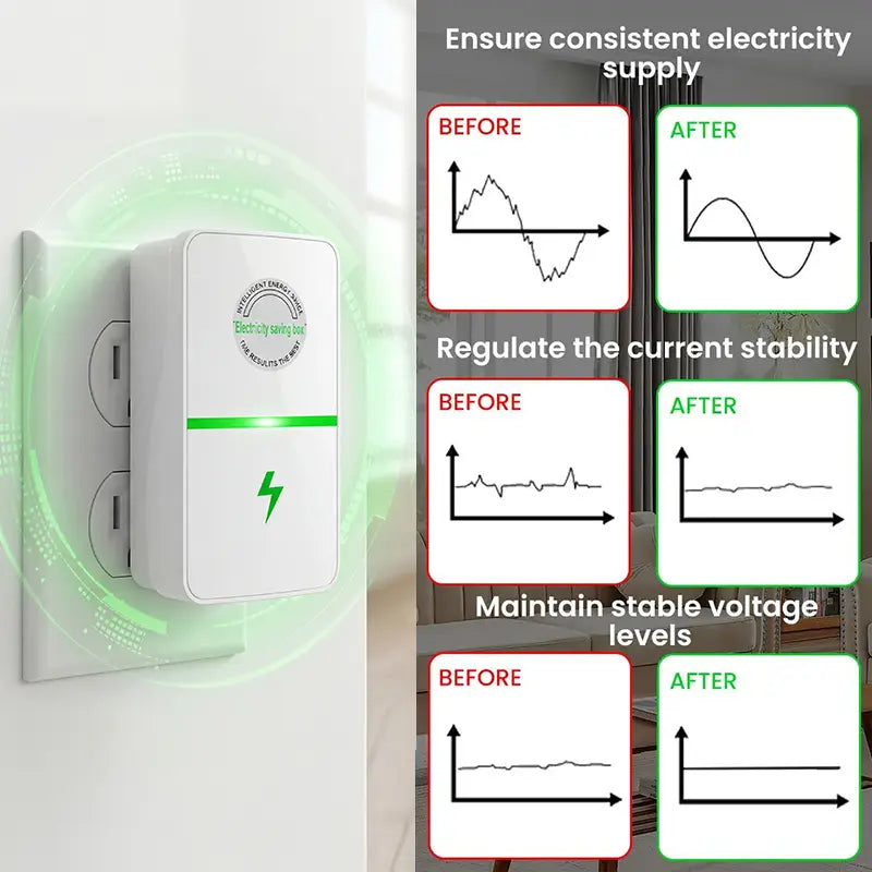 Compact smart power stabilizer designed for everyday home electronics and appliances.
